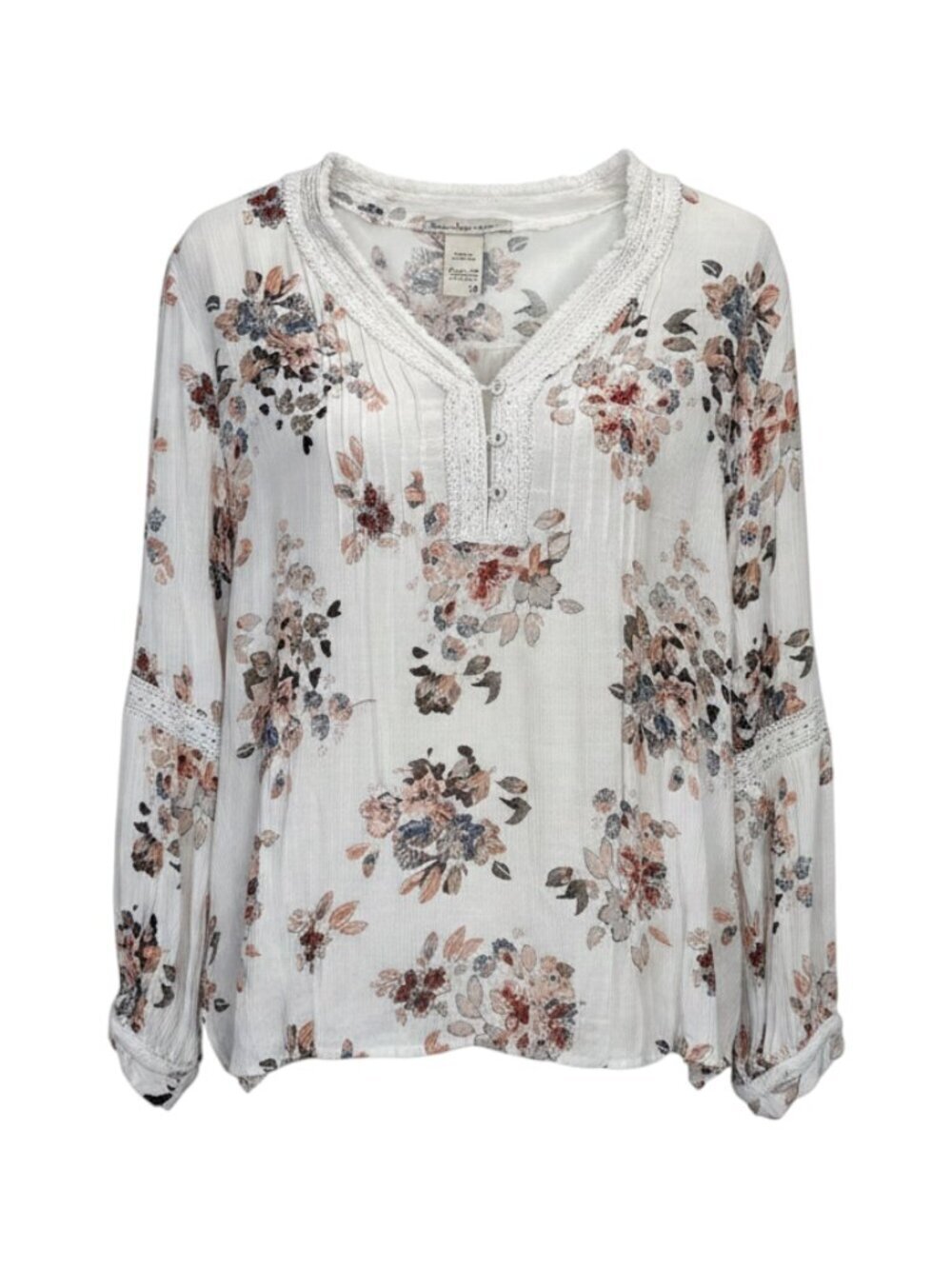 American Rag Women's Floral Boho Blouse Women 1X White